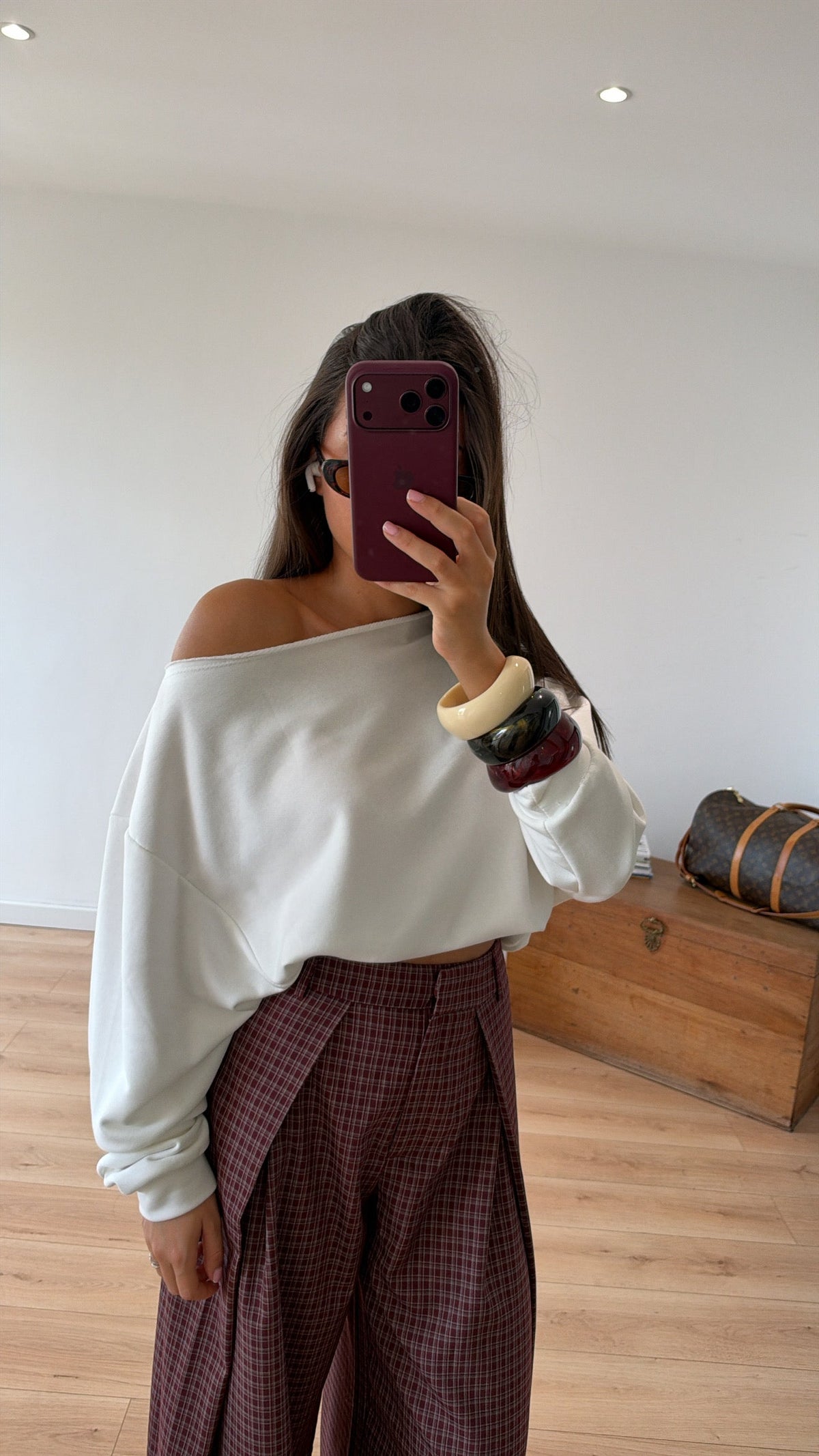 TOP SWEAT BLANC "EVA" (TOP MANCHES TOMBANTE ÉPAULES)