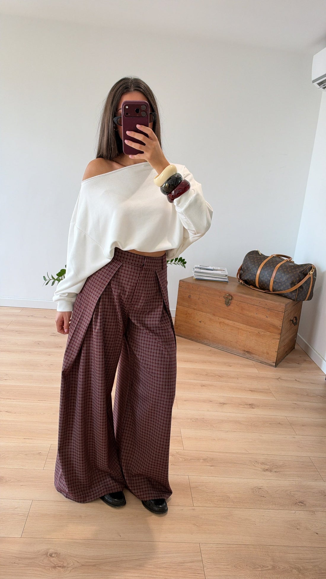 PANTALON "THOMAS" À CARREAUX BORDEAUX
