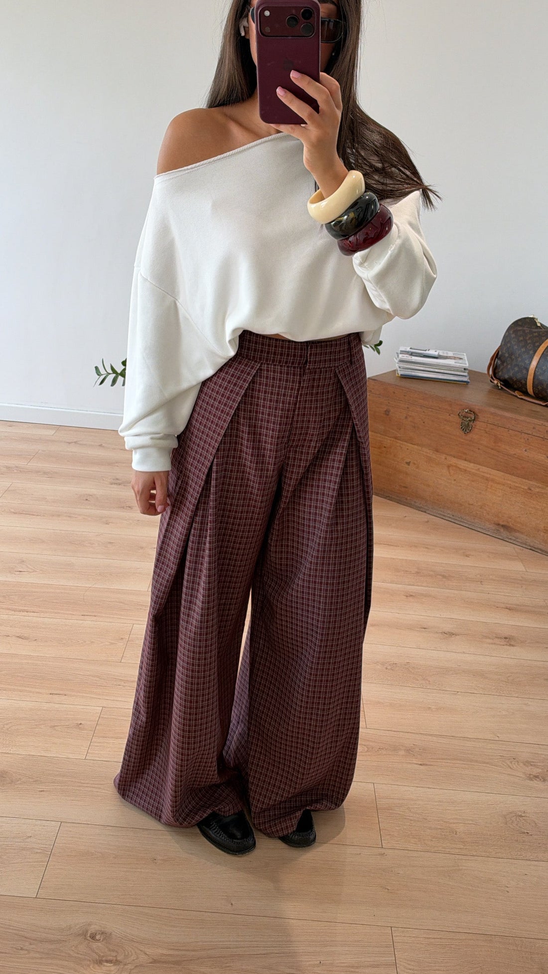 PANTALON "THOMAS" À CARREAUX BORDEAUX